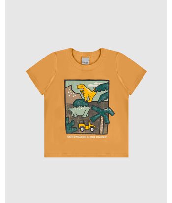 Camiseta Infantil Menino Dinossauros Na Mata Atlântica Em Algodão Malwee Kids
