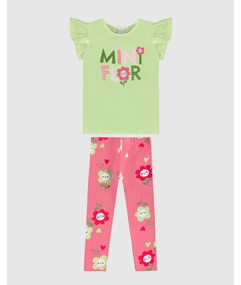 Conjunto Infantil Menina Blusa Estampa Glitter Mini Flor + Calça Malwee Kids
