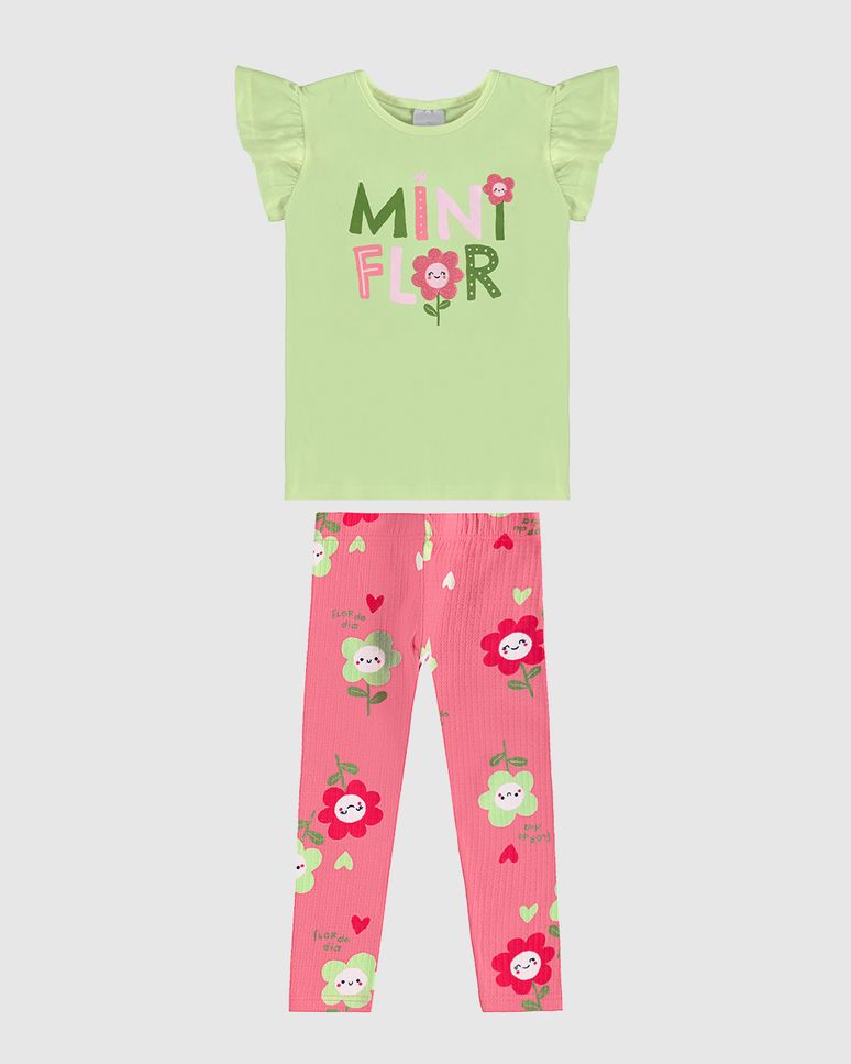 Conjunto Infantil Menina Blusa Estampa Glitter Mini Flor + Calça Malwee Kids