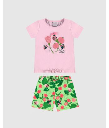 Conjunto Infantil Menina Blusa Estampa Glitter + Pompons Em Algodão Malwee Kids