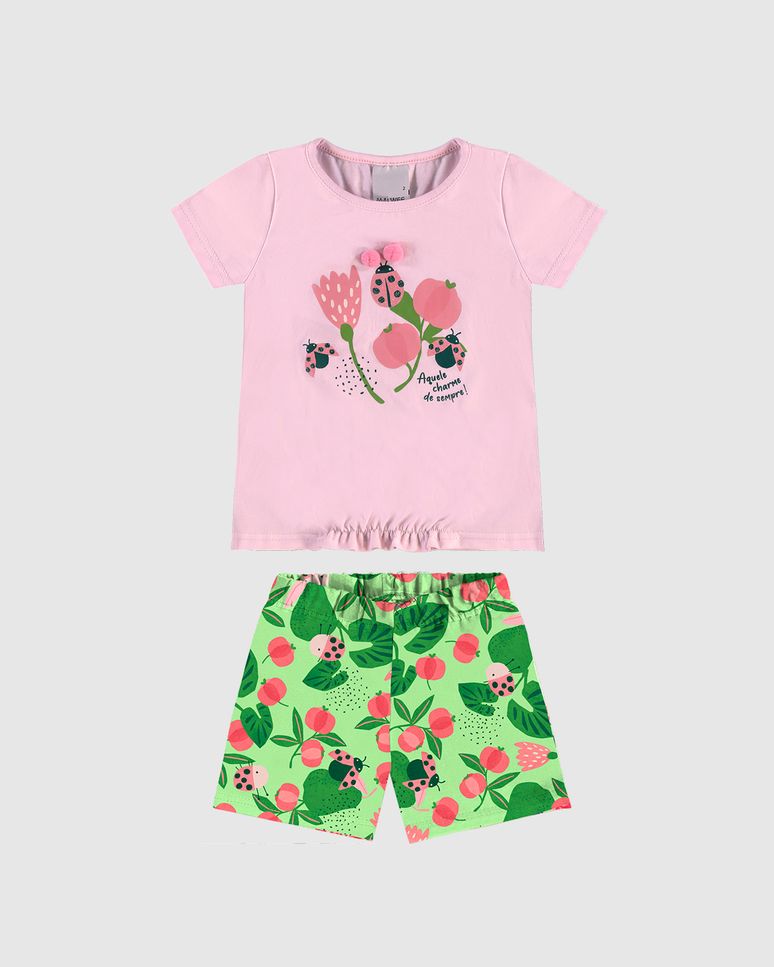 Conjunto Infantil Menina Blusa Estampa Glitter + Pompons Em Algodão Malwee Kids