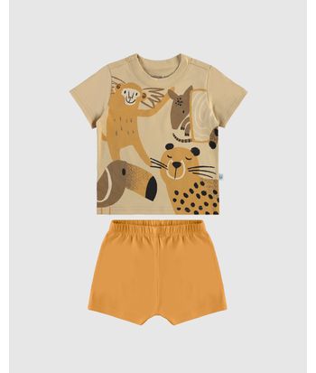 Conjunto Infantil Menino Camiseta Estampa Bichos Em Algodão Malwee Kids