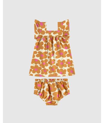 Conjunto Infantil Menina Vestido Evasê Floral + Calcinha Em Algodão Malwee Kids