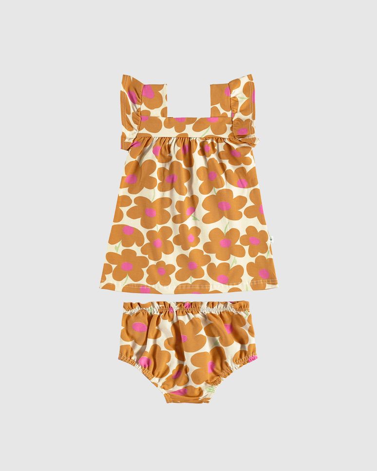 Conjunto Infantil Menina Vestido Evasê Floral + Calcinha Em Algodão Malwee Kids