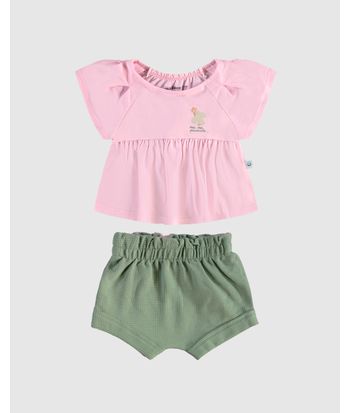 Conjunto Infantil Menina Shorts Clochard Em Malha Texturizada Malwee Kids