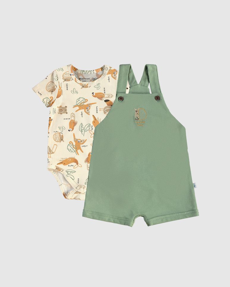 Conjunto Infantil Menino Body Estampa Animais + Macaquinho Malwee Kids