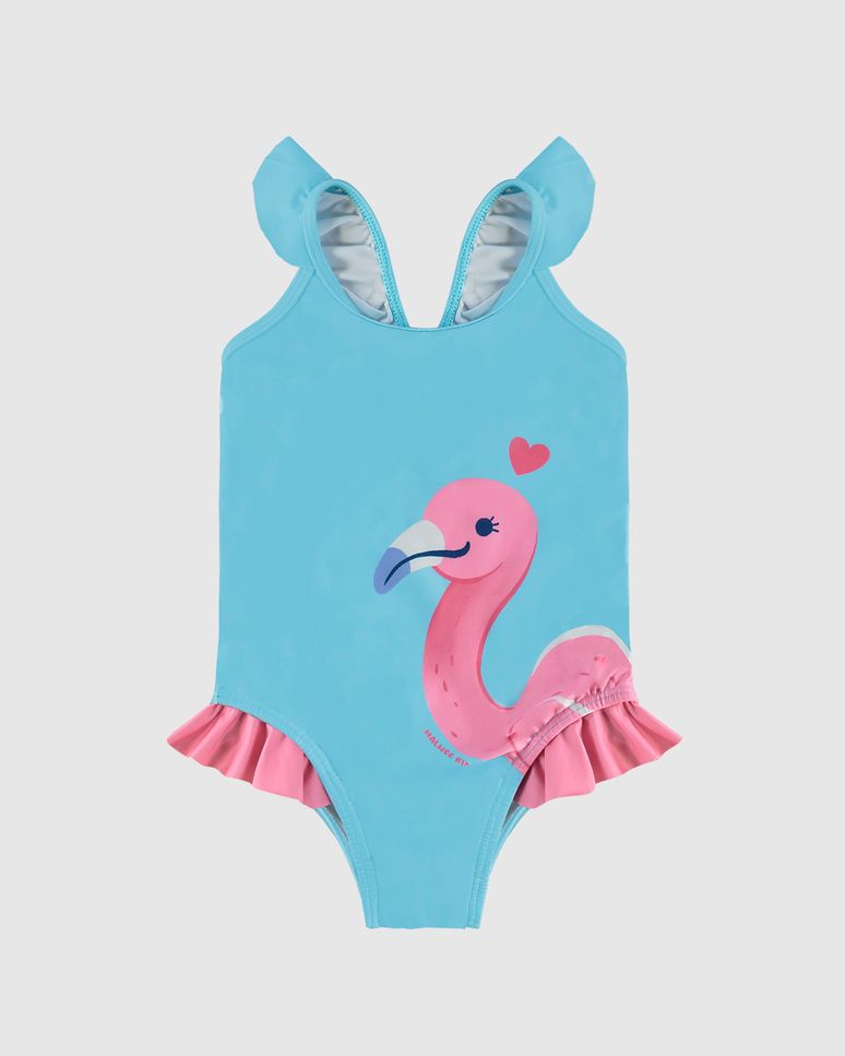 Maiô Infantil Menina Estampa Flamingo Em Malha UV50+ Malwee Kids