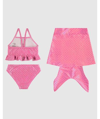 Biquíni Infantil Menina Saia Cauda Sereia Em Malha Glitter UV50+ Malwee Kids