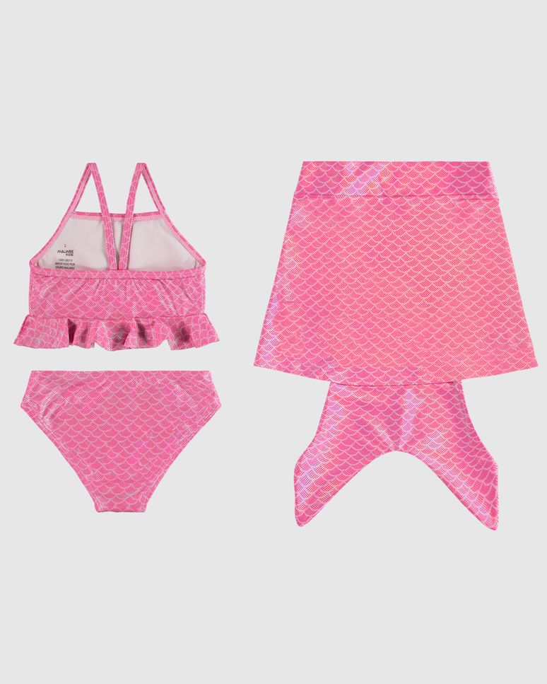 Biquíni Infantil Menina Saia Cauda Sereia Em Malha Glitter UV50+ Malwee Kids