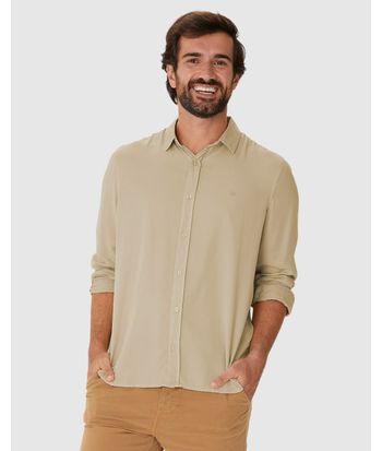Camisa Masculina Regular Bordado Peitoral Em Liocel