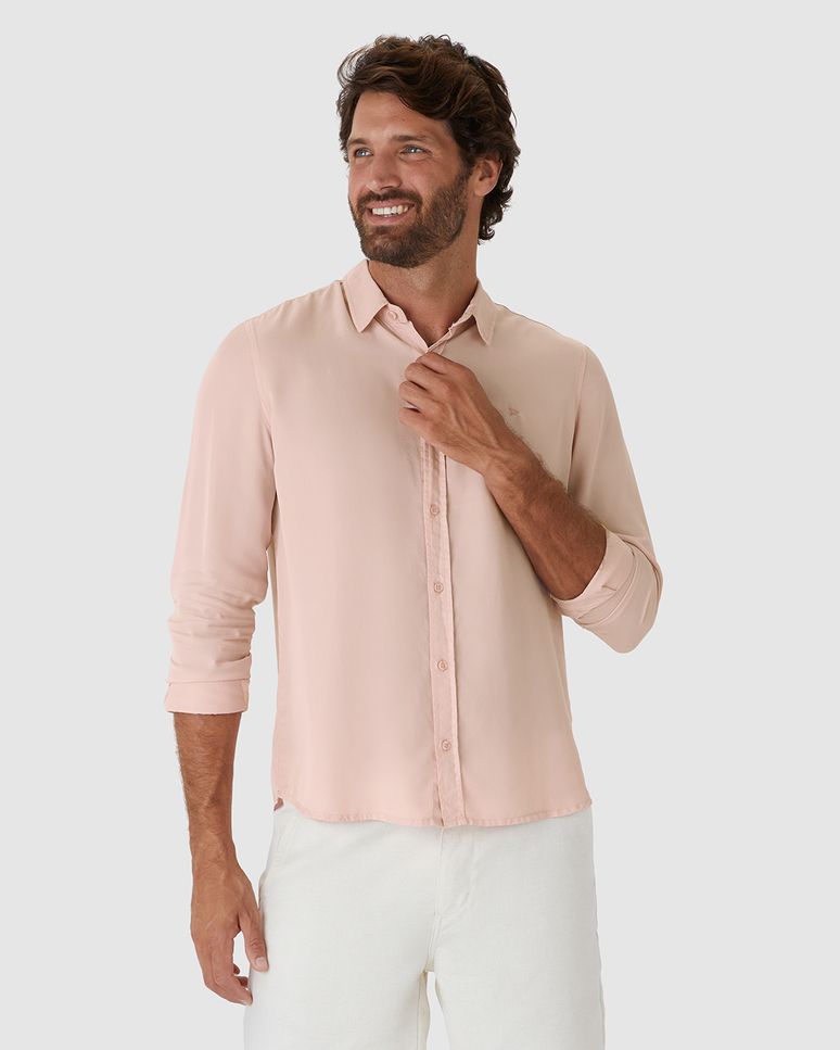 Camisa Masculina Regular Bordado Peitoral Em Liocel