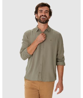 Camisa Masculina Regular Bordado Peitoral Em Liocel