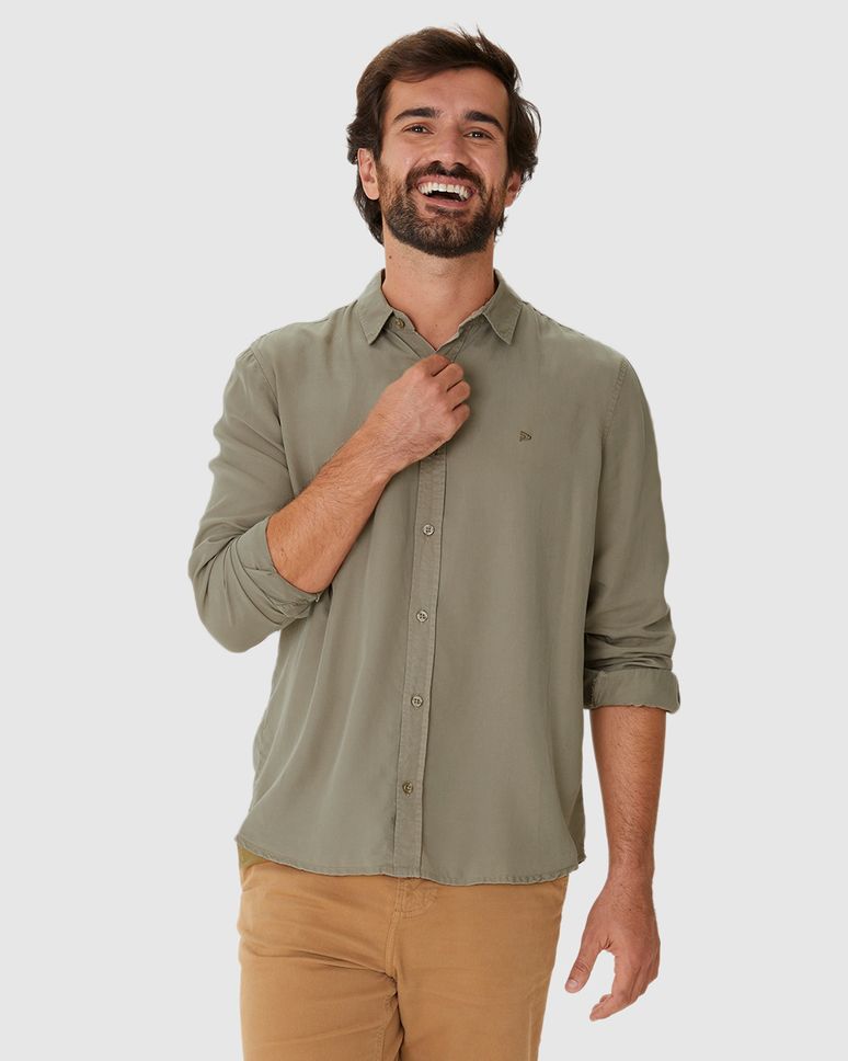 Camisa Masculina Regular Bordado Peitoral Em Liocel