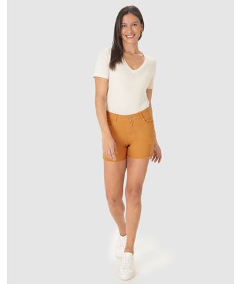 Shorts Feminino Comfort Barra Desfiada Em Sarja Com Elastano
