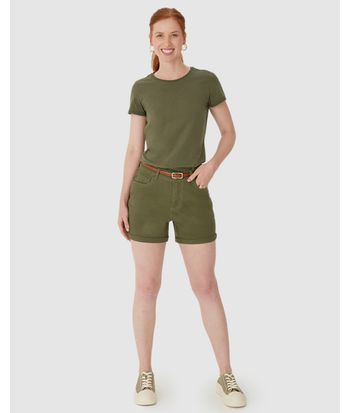 Bermuda Feminina Comfort Cintura Média Em Sarja Com Elastano
