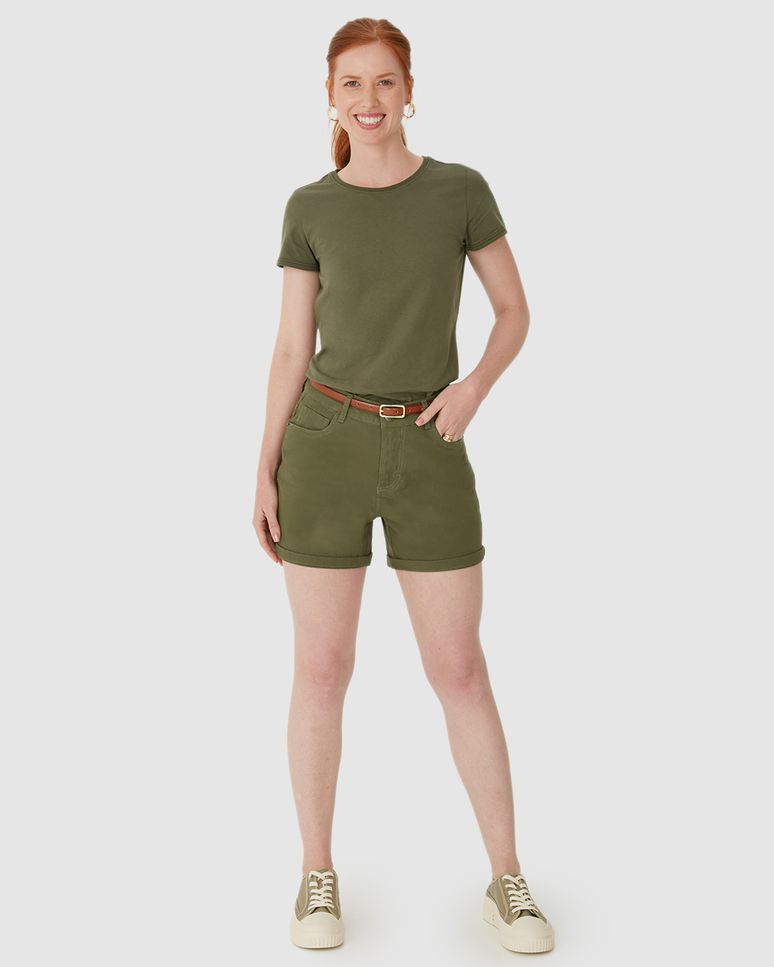Bermuda Feminina Comfort Cintura Média Em Sarja Com Elastano
