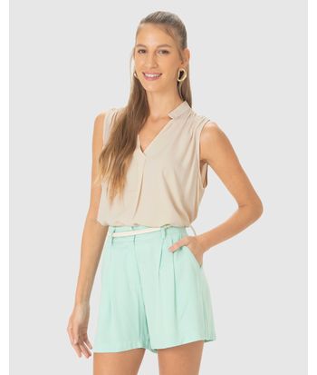 Blusa Feminina Evasê Decote V Sem Manga Em Viscose