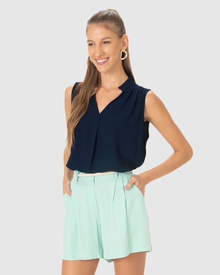 Blusa Feminina Evasê Decote V Sem Manga Em Viscose