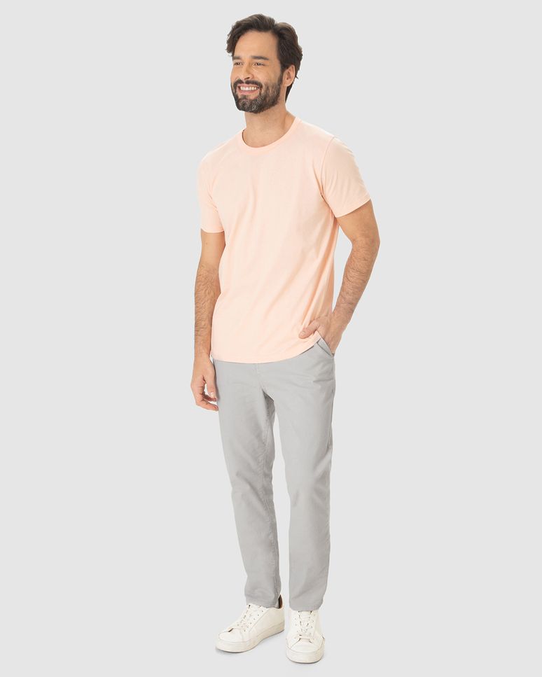 Calça Masculina Chino Cintura Média Em Sarja Com Elastano