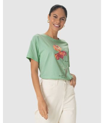 Camiseta Feminina Estampa Orquídea Dançarina Em Algodão