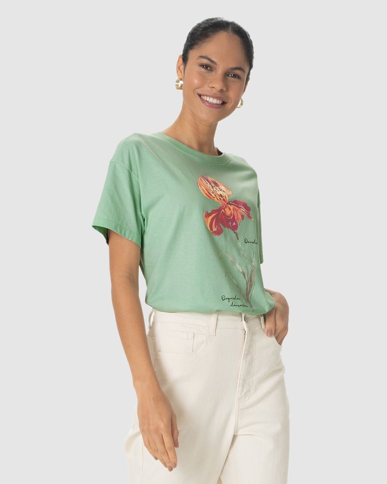 Camiseta Feminina Estampa Orquídea Dançarina Em Algodão