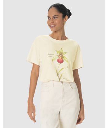 Camiseta Feminina Estampa Orquídea Estrela Em Algodão