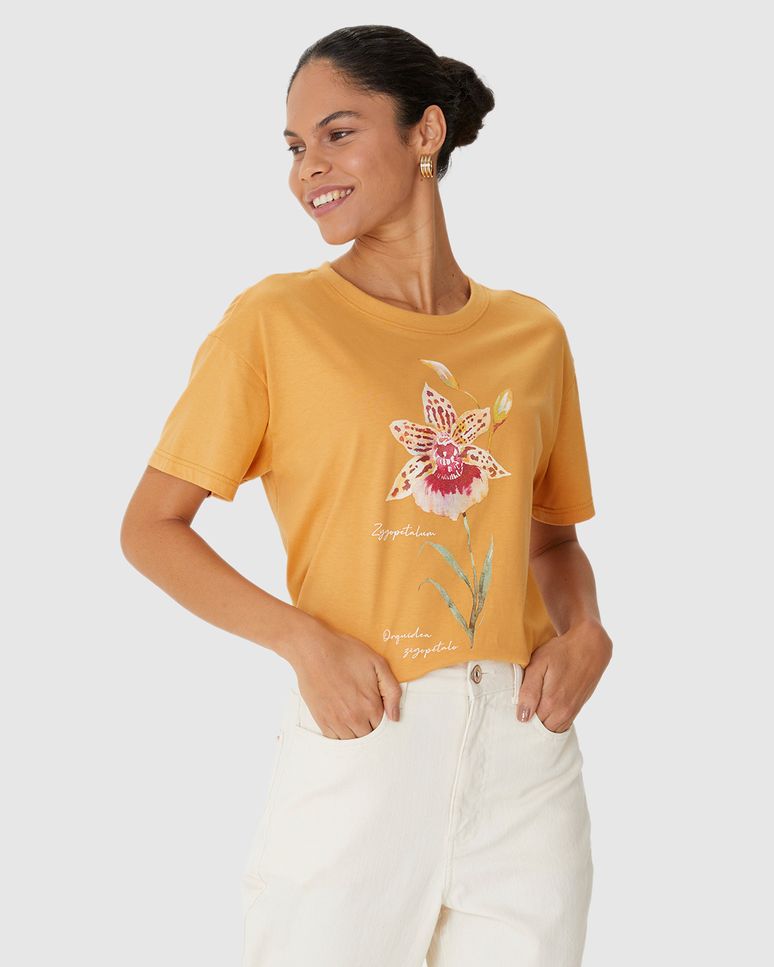 Camiseta Feminina Estampa Orquídea Zygopetalum Em Algodão