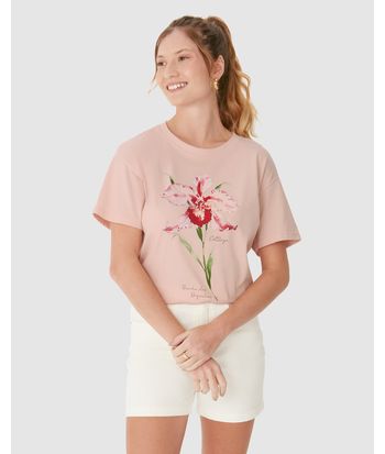 Camiseta Feminina Estampa Rainha Das Orquídeas Em Algodão