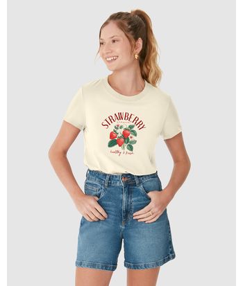 Camiseta Feminina Strawberry Healthy & Fresh Em Algodão