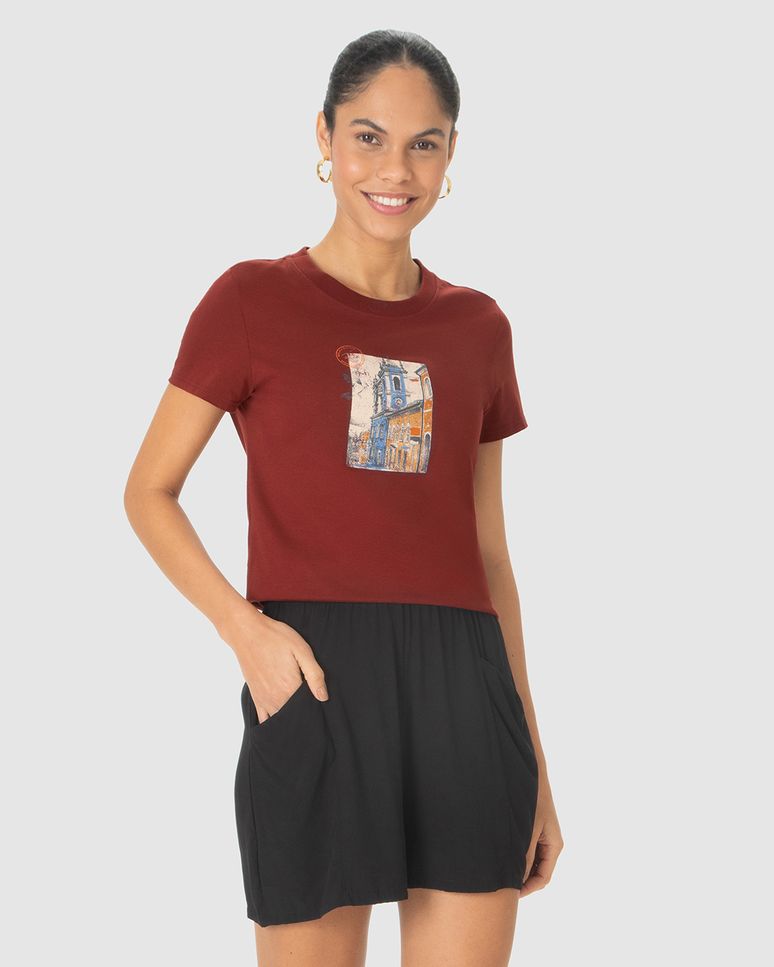 Camiseta Feminina Estampa Ilustrativa Em Algodão