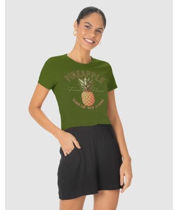 Camiseta Feminina Pineapple Fresh Flavor Stand Tall Wear a Crown Em Algodão
