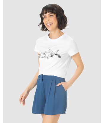 Camiseta Feminina Manga Curta Estampa Ilustrativa Gatinho Em Algodão