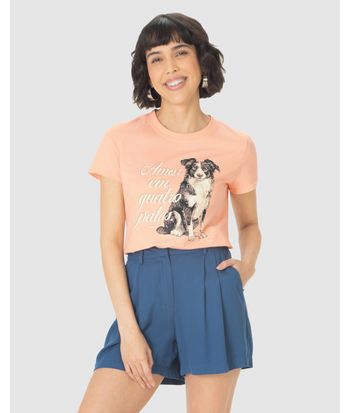 Camiseta Feminina Manga Curta Amor Em Quatro Patas Em Algodão