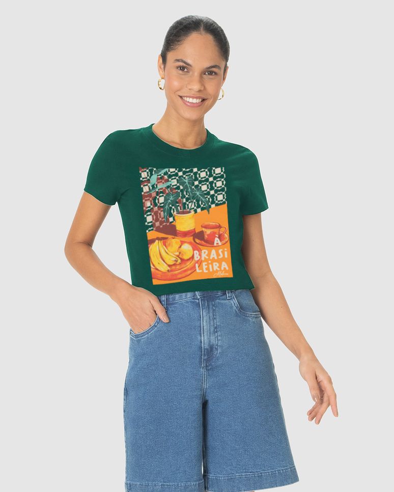 Camiseta Feminina Manga Curta À Brasileira Em Algodão