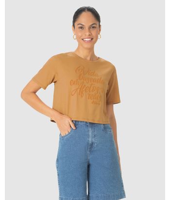 Camiseta Cropped Feminina Vida Baseada Em Afetos Reais Em Algodão