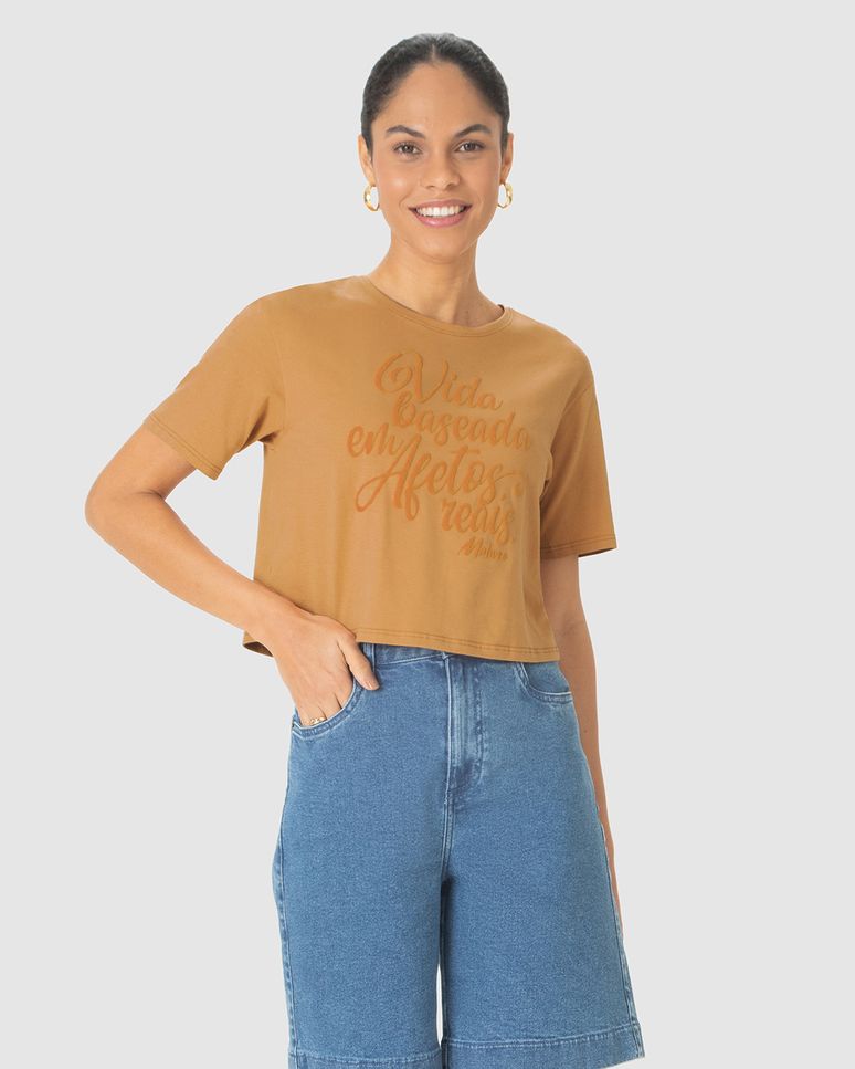 Camiseta Cropped Feminina Vida Baseada Em Afetos Reais Em Algodão