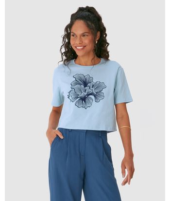 Camiseta Cropped Feminina Estampa Alto Relevo Flor Em Algodão