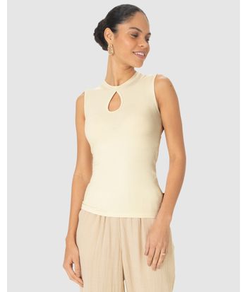 Regata Justa Feminina Decote Detalhe Vazado Em Malha Viscose Canelada