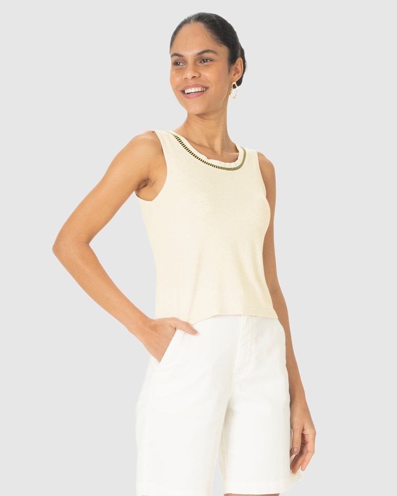 Regata Feminina Estampada Decote U Retilínea Em Malha Viscolinho Stretch