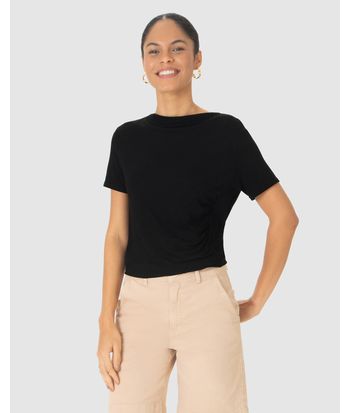 Blusa Reta Feminina Franzido Lateral Em Moletinho De Viscose
