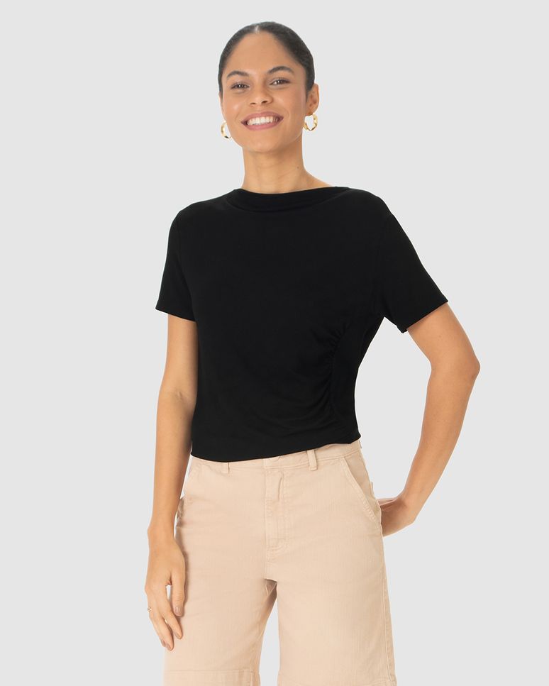 Blusa Reta Feminina Franzido Lateral Em Moletinho De Viscose