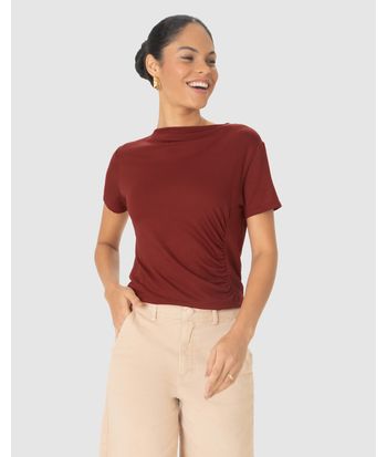 Blusa Reta Feminina Franzido Lateral Em Moletinho De Viscose