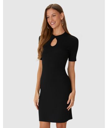 Vestido Feminino Justo Decote Detalhe Vazado Em Malha Viscose Canelada