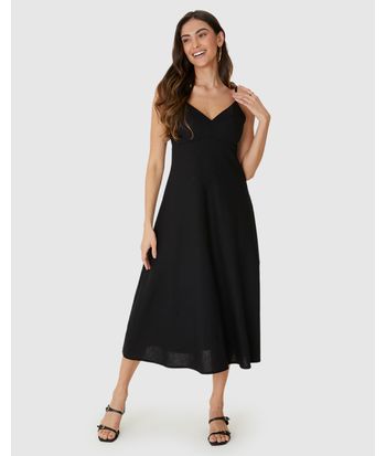 Vestido Midi Feminino Decote V Alça Fina Em Viscolinho