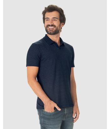 Camisa Polo Masculina Gola V Em Moletinho Listrado