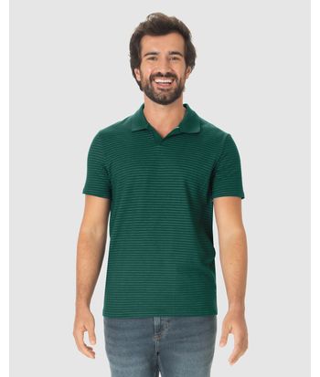 Camisa Polo Masculina Gola V Em Moletinho Listrado