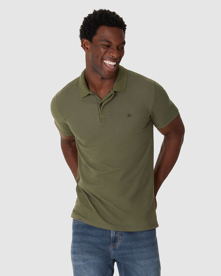 Camisa Polo Masculina Regular Bordado Peitoral Em Malha Texturizada