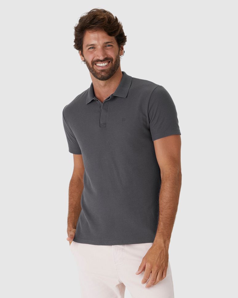 Camisa Polo Masculina Regular Bordado Peitoral Em Malha Texturizada