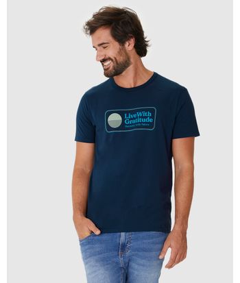 Camiseta Masculina Decote Redondo Live With Gratitude Em Algodão