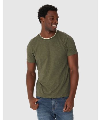 Camiseta Masculina Slim Gola Redonda Contraste Em Malha Listrada Eco